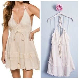 Elan Gauzy Cream Halter Mini Dress